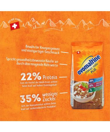 Ovomaltine Crunchy Protein Muesli Plus - Crunchy Oat Flakes - Cereal Mix with 22% Protein a Third Less Sugar and an Unparalleled Crunch (1 x 300g) - Buy Online on GoSupps.com