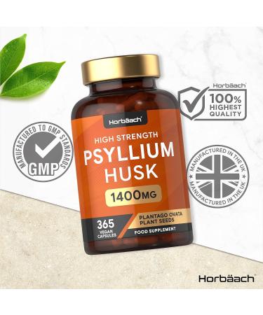 Psyllium Husk Capsules 1400mg - 365 Vegan Capsules | High Strength Fibre Supplement with Natural Prebiotic | by Horbaach - Buy Online on GoSupps.com
