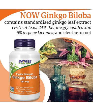 Now Foods Double Strength Ginkgo Biloba 120mg - 100 Vegan Capsules | Lab-Tested, SOYA Free, Gluten Free, Vegetarian, Non-GMO - Buy Online on GoSupps.com