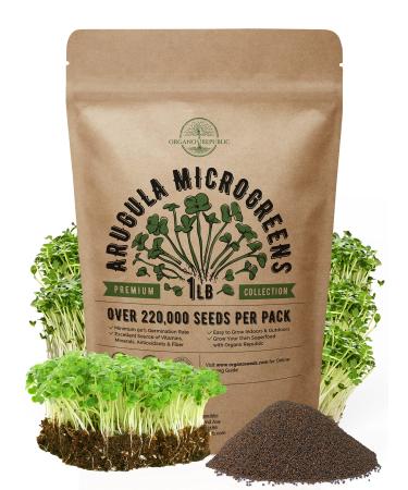 Arugula Sprouting & Microgreens Seeds - Non-GMO, Heirloom Sprout Seeds Kit in Bulk 1lb Resealable Bag for Planting & Growing Microgreens in Soil, Coconut Coir, Garden, Aerogarden & Hydroponic System. Arugula Microgreen See