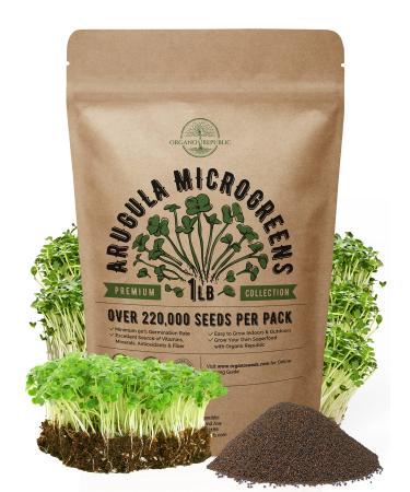 Arugula Sprouting & Microgreens Seeds - Non-GMO, Heirloom Sprout Seeds Kit in Bulk 1lb Resealable Bag for Planting & Growing Microgreens in Soil, Coconut Coir, Garden, Aerogarden & Hydroponic System. Arugula Microgreen See