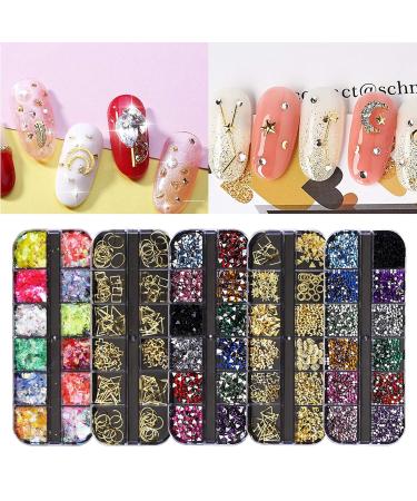 Ebanku 9 Boxes Nail Art Rhinestone Glitter - Nail Crystals & Back Gemstones Decoration Set with Tweezers & Nail File for Stunning Nail Designs - Buy Online on GoSupps.com