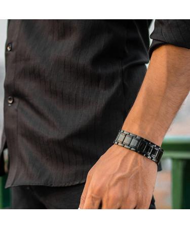 MagnetRX Titanium Magnetic Bracelet - 3X Strength for Arthritis and Carpal Tunnel Pain Relief - Men's Magnetic Therapy Bracelet with Premium Clasp - Adjustable Length - Black - Buy Online on GoSupps.com