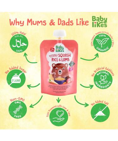 Organic Butternut Squash & Lamb Baby Puree - 130g x 12 Pouches | Halal Certified | 7+ Months - Buy Online on GoSupps.com