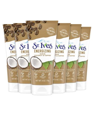 St. Ives Rise and Energize Face Scrub Deep Exfoliating Scrub Coconut and Coffee Dermatologist-Tested 100% Natural Exfoliants Face Wash 6 Ounce (Pack of 6)