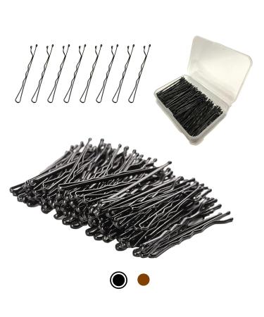 PARSHOR 150 Pcs Bobby Pins for Black Hair | Long Hair Pins for Women with Storage Box | 5cm Hair Grips Black Kirby Grips Suitable for all Hair Types