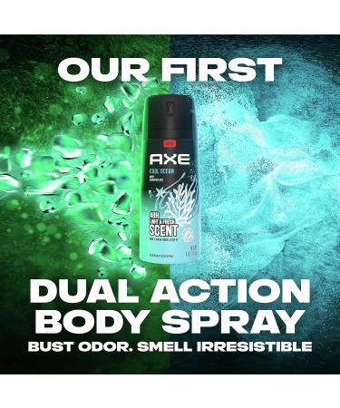 AXE Dual Action Body Spray Deodorant for Men - Cool Ocean Scent, Long Lasting Odor Protection, Aluminum-Free - 4 oz, Pack of 4 - Buy Online on GoSupps.com