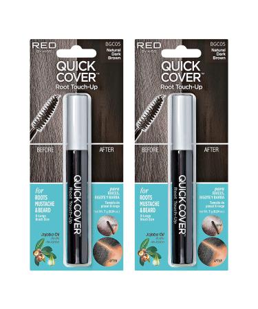 RED by Kiss Quick Cover Root Touch Up Mascara 2PCS Water-Resistant Temporary Gray Concealer Cover Up Brush for Hair and Beard (Natural Dark Brown)