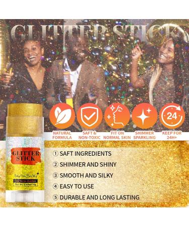  Prreal Shimmer Glitter Stick for Body Shiny Highlighter Stick Sparkling Glitter for Face Lips Festivals Rave Makeup Gold - Buy Online on GoSupps.com