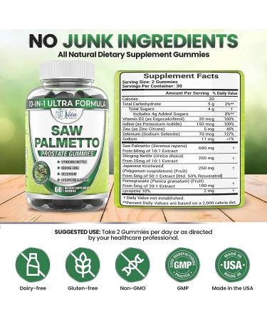 Saw Palmetto Gummies for Hair Growth - Prostate Support and DHT Blocker Supplement for Men and Women - Buy Online on GoSupps.com