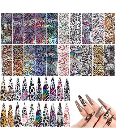 20 Sheets Leopard Nail Stickers Starry Sky Animal Skin Design Nail Art Decoration Glue Transfer Nail Foils for Women Fingernails and Toenails Acrylic Decorations Manicure Tips Wraps Charms Nail-14