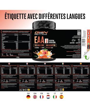  GEN GERMAN ELITE NUTRITION EAA Powder 532g (38 servings) - All 9 essential amino acids including histidine & BCAAs - Human Code formula - Vegan - Very good solubility - Refreshing amino acid drink (Peach Iced Tea) - Buy Online on GoSupps.com