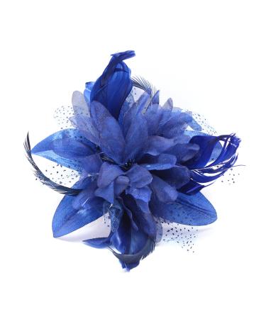 Flower Net and Feathers Fascinator On A Comb 9 Colours (Blue)