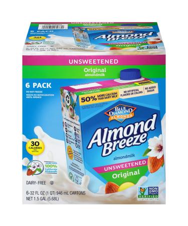 Almond Breeze Dairy Free Almondmilk Unsweetened Original 32 Oz Boxes, 6 Count Original,Unsweetened 1 Count (Pack of 6)