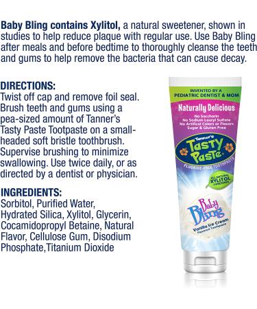 Tanners Tasty Paste Baby Bling - Fluoride-Free Kids Toothpaste (4.2 oz.) - Vanilla Flavor - Buy Online on GoSupps.com