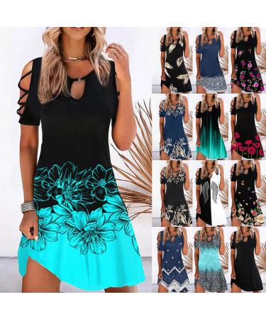 BOXIACEY Womens Casual Floral Print Cold Shoulder Swing Dress - Large, Purple - Buy Online on GoSupps.com
