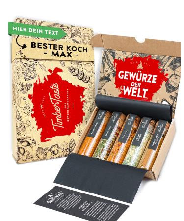 Timber Taste 5 spices from all over the world + personalized - spices gift set men - spice set gifts for men - special gifts for adults - personalized father's day gifts spices in the world gift set