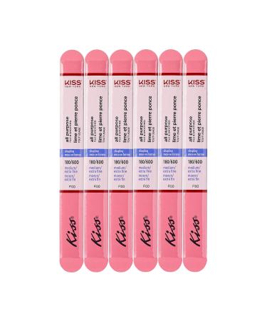 Kiss File All Purpose & Smoother 180 Medium / 600 Extra Fine F100N - Pack of 6 Files & Smooths natural and artificial nails F100N-6pcs - Buy Online on GoSupps.com