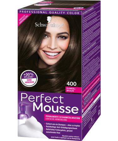 Schwarzkopf Perfect Mousse Permanent Foam Coloration 400 Dark Brown Level 3 Pack of 3 (3 x 93 ml)
