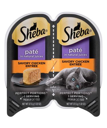 Sheba Perfect Portions Pat Wet Cat Food Trays, 24 Twin-Packs Chicken 1.32 Ounce (Pack of 48)