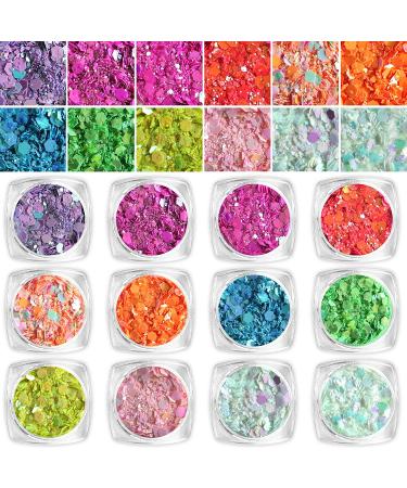 AddFavor 24 Colors Iridescent Glitter Chunky Nail Flakes - Fluorescent Neon Sequins for Nail/Face/Body/Craft - Iridescent AB Colors - Buy Online on GoSupps.com