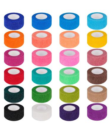 24 Pack 1 Inch X 5 Yards Self Adherent Bandages Wrap Cohesive Wrap Bandages,First Aid Tape,Elastic Self Adhesive Tape,Athletic Tape,Sports wrap Tape for Sports,Wrist,Ankle (Rainbow Color/24 Colors)