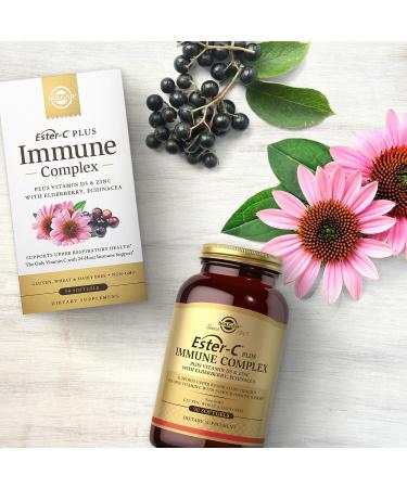 Solgar Ester-C Plus Immune Complex 90 Softgels - 24-Hour Immune Support with D3, Zinc, Elderberry & Echinacea - Non-GMO, Gluten-Free, Dairy-Free - 45 Servings - 90 Count - Buy Online on GoSupps.com