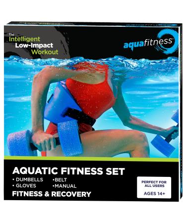 Aqua 6-Piece Fitness Set - Adult Water Aerobics Equipment for Pool - Includes Aquatic Swim Belt, Resistance Gloves, and Dumbbells Aqua Fitness Exercise Set 6-pieces