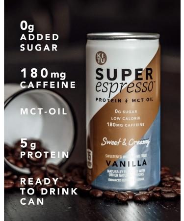 KITU SUPER Espresso Keto Coffee Cans - Caramel Flavor | 0g Sugar, 5g Protein, 35 Calories | 12 Pack of 6 Fl Oz Cans | Iced Canned Coffee from SUPER COFFEE Family - Buy Online on GoSupps.com