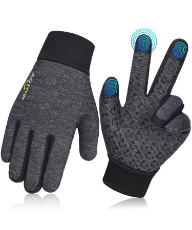 Kids Winter Touchscreen Running Gloves: Girls Boys Warm Fleece Sport Glove Aged 4-12 Childrens for Cycling Football Gray Age 6-8 Gray