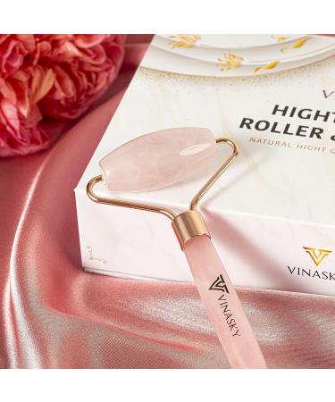 Vinasky Rose Quartz Roller and Guasha Set - Anti Aging Beauty Tools for Face, Eyes, Body - Muscle Relaxing and Wrinkle Reduction - Pink - Buy Online on GoSupps.com