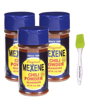 Mexene Original Chili Powder Seasoning - 2 Oz (Pack of 3) Bundle with PrimeTime Direct Silicone Basting Brush in a PTD Sealed Bag