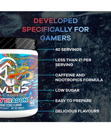 LevlUp Shiny Dragon Gaming Booster - Dragonfruit & Lychee Flavour 320g - 40 Servings - Buy Online on GoSupps.com