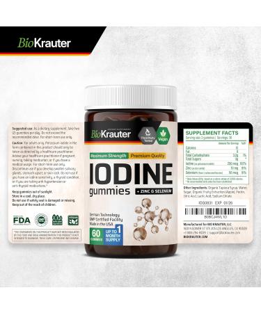 BIO KRAUTER Iodine Gummies - 60 Vegan Chews - 250 mcg Potassium Iodide - Iodine Supplement with Selenium Zink - Apple Flavor Pectin-Based Chews - Buy Online on GoSupps.com