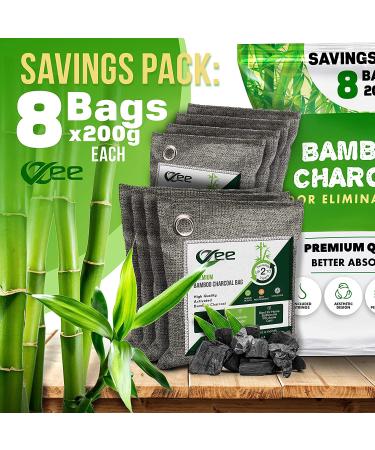 VZee 8 Pack x 200g Charcoal Bags Odor Absorber with 8 Ropes - Activated Bamboo Charcoal Air Purifying Bag for Room, Pets, and Basement Smells - Buy Online on GoSupps.com