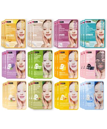 Innerest Original Derma Beauty Collagen Face Mask Skin care 36 PK Collagen Essence Assortment Face Masks Skincare Sheet Masks Face mask skin care Korean Face Mask Assort 36PK