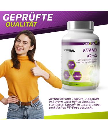 Buy Vita2you Vitamin D3 + K2 - 180 Capsules | 10 000 IU D3 & 200 g K2 (MK-7) - Premium Quality K2Vital - International Shipping - Buy Online on GoSupps.com