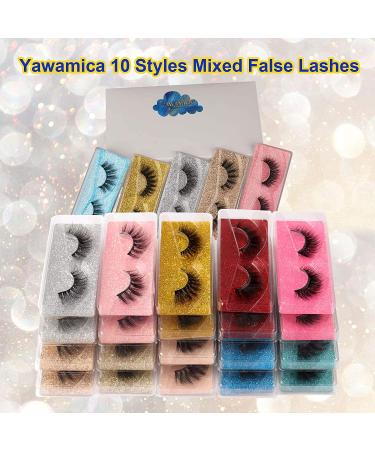 Yawamica False Eyelashes 20 Pairs - Natural 3D Fluffy Lashes Pack | 20MM Dramatic Thick Long Faux Mink Eyelashes Bulk | Wispy Strip Fake Eyelashes Wholesale - 10 Styles - Buy Online on GoSupps.com