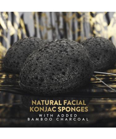 Facial Konjac Sponge 3 Pack with Activated Bamboo Charcoal - Natural, Reusable, Gentle Exfoliating - For All Skin Types - Biodegradable - Black - Buy Online on GoSupps.com