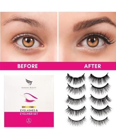 Magnetic False Eyelashes & Eyeliner Kit - 5 Pairs Natural Look, Reusable 3D Lashes with Tweezers | No Glue, Waterproof Formula - Buy Online on GoSupps.com