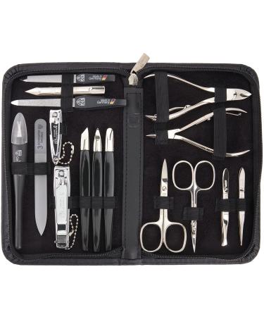 Three swords - 16 pcs.Manicure pedicure set 'Cinisello' |High quality nailetui made of real leather for hand and foot care.Color: black |Contents: nail scissors nail clippers tweezers & much more!Really leather - black - Buy Online on GoSupps.com