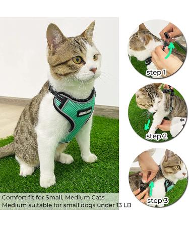 ALUZAEMO Escape Proof Cat Harness and Leash Set - Reflective Adjustable Mesh Cat Vest for Outdoor Walking - Cyan-Blue (Medium) - Buy Online on GoSupps.com