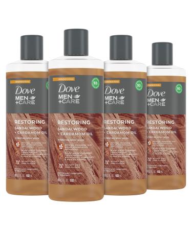 Dove Men+Care Body Wash For Fresh, Healthy-Feeling Skin Sandalwood + Cardamom Oil Cleanser That Effectively Washes Away Bacteria While Nourishing Your Skin 18 Fl Oz (Pack of 4)