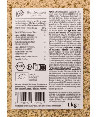 KoRo - Graines de chanvre bio d cortiqu es 1 kg - Sans additifs colorants et ar mes Vegan 1 kg (Lot de 1) - Buy Online on GoSupps.com