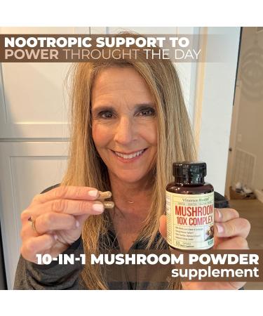 Mushroom 10x Complex with Lions Mane Extract Turkey Tail Cordyceps Reishi Shiitake Chaga & Maitake for Cognitive Support Vegan Mushroom Supplement Blend for Natural Energy & Focus 60 Capsules Mushroom Complex 10-in-1 - Buy Online on GoSupps.com