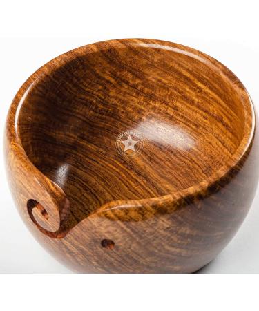 Handmade Rosewood Yarn Storage Bowl for Knitting & Crocheting by SIC | Large 7 x 4 Rosewood Yarn Holder for Winder & Hooks - Buy Online on GoSupps.com