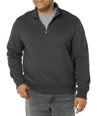 Amazon Essentials Men's Long-Sleeve Quarter-Zip Fleece Sweatshirt - Large Charcoal Heather - Buy Online on GoSupps.com