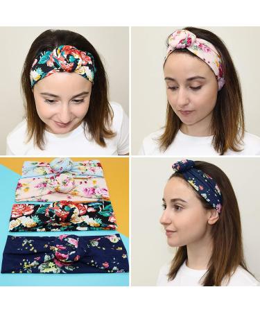 FROG SAC Floral Headbands Set for Girls, Teens, and Women - 4 Stretch Flower Headwraps in Soft Rose Bun Style - Cute and Comfortable Fashion Head Bands - Buy Online on GoSupps.com
