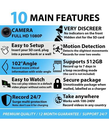 Spy Camera Charger - Premium HD 1080P Mini Hidden Camera - USB Nanny Cam - Surveillance Camera for Spying - Buy Online on GoSupps.com