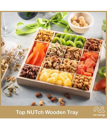 Dried Fruit & Nuts Gift Basket in Reusable Wood Tray + Green Ribbon (12 Assortments) Holiday Christmas Gourmet Bouquet Arrangement Platter  Birthday Care Package  Healthy Food Kosher Snack Box - Buy Online on GoSupps.com
